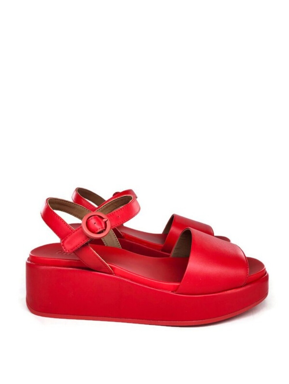 Camper Misia Red Leather Single Wide Strap Buckle Close Open-Toe Flatform Sandal - Picture 6 of 16
